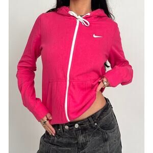 Nike Pink/White Zip-Up Drawstring Hooded Jacket Womens SZ Med 2000s Y2K Casual